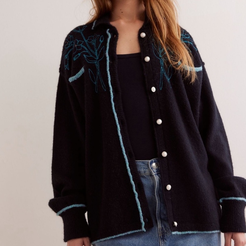 Free People We the Free Wildflower Embroidered Cardi